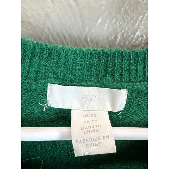 H&M Crewneck Pullover Green Wool Blend Knit Sweater Womens Size XS - Picture 2 of 5